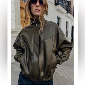 Zara Women's Olive Leather Jacket